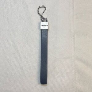 Coach Navy Blue Leather Strap Keychain with Silver-Tone Logo 4-5inches